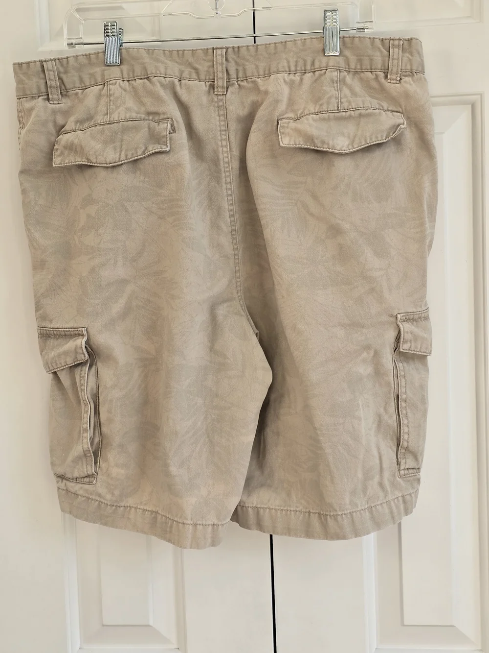 Falls Creek Men's Tan Cargo Shorts with Subtle Leaf Print